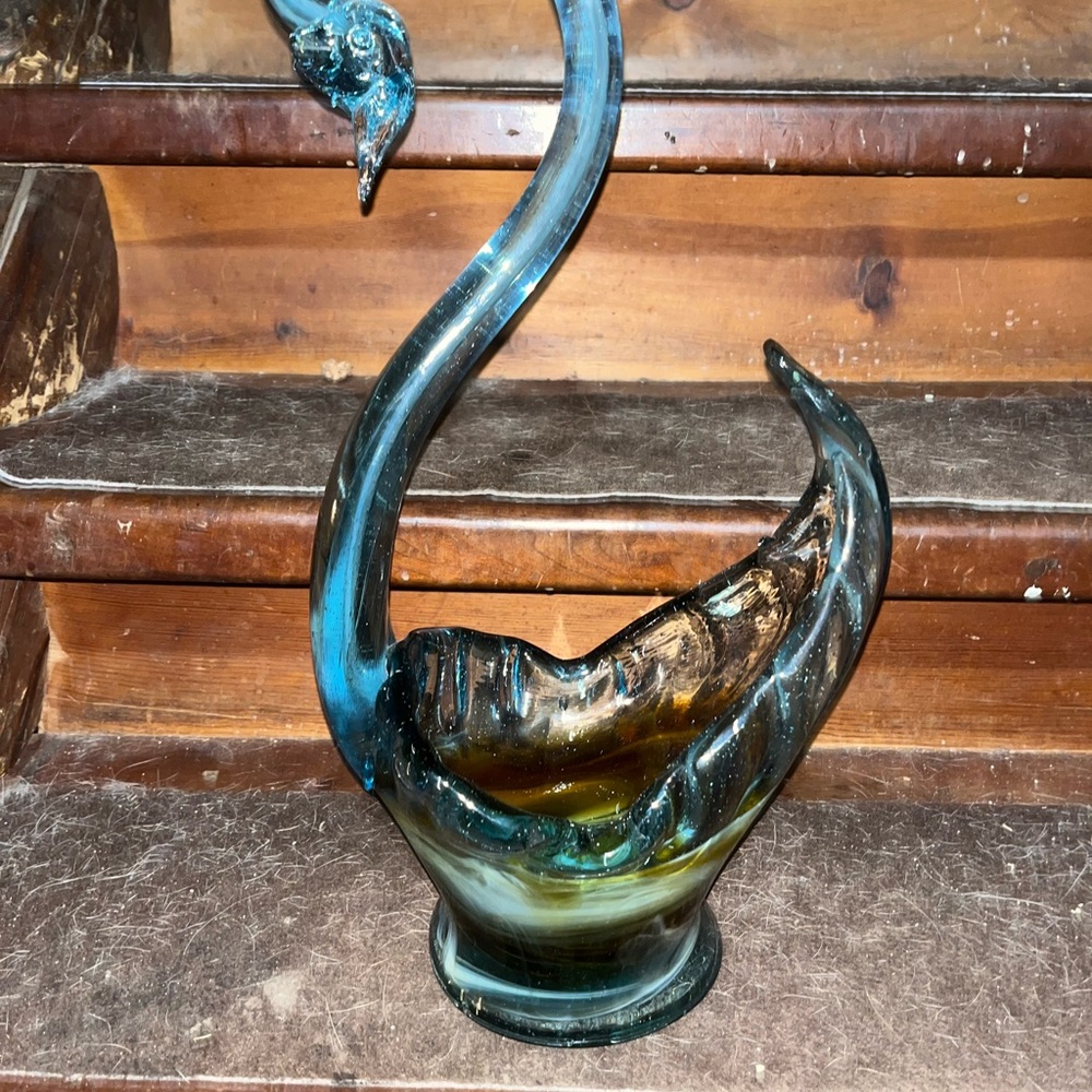 LARGE 18 1/2" VINTAGE MURANO ART GLASS SWAN BOWL FIGURINE